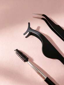 6pcs/3pcs Black Eye Makeup Tool Set With Transparent Storage Box, Includes Tweezers, False Eyelash Applicator, Eyebrow Brush, Suitable For False Eyelash Application And Eyebrow Grooming, Eye Care Tools, Home Essential, Travel Portable, Vanity Must-Have - Black - View 3