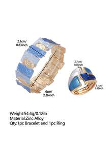 Cring Coco 2PCS/SET Woman Jewelry Set Fashion Boho Enamel Simple Geometric Stretch Bracelet And Ring Set For Daily Party Prom Vacation Christamas Jewelry Gift - Geometry - View 10