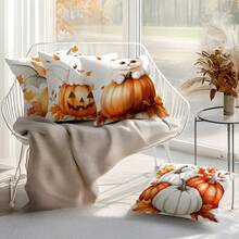 4pcs Halloween Pumpkin Decorative Pattern Single-Sided Printed Pillow Covers/Cushion Covers, Multi-Scene Atmosphere Decoration Pillow Covers Suitable For Living Room, Sofa, Bedroom, Without Pillow Insert - Multicolor - View 5