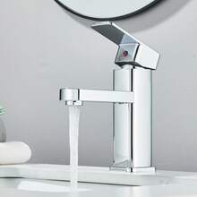 LY Grifo de lavabo de baño de un solo mando grifo de agua fría y caliente de latón macizo de primera calidad con tapón de desagüe automático, mangueras de suministro de agua kit completo de herrajes de montaje - Galvanizado - Ver 1