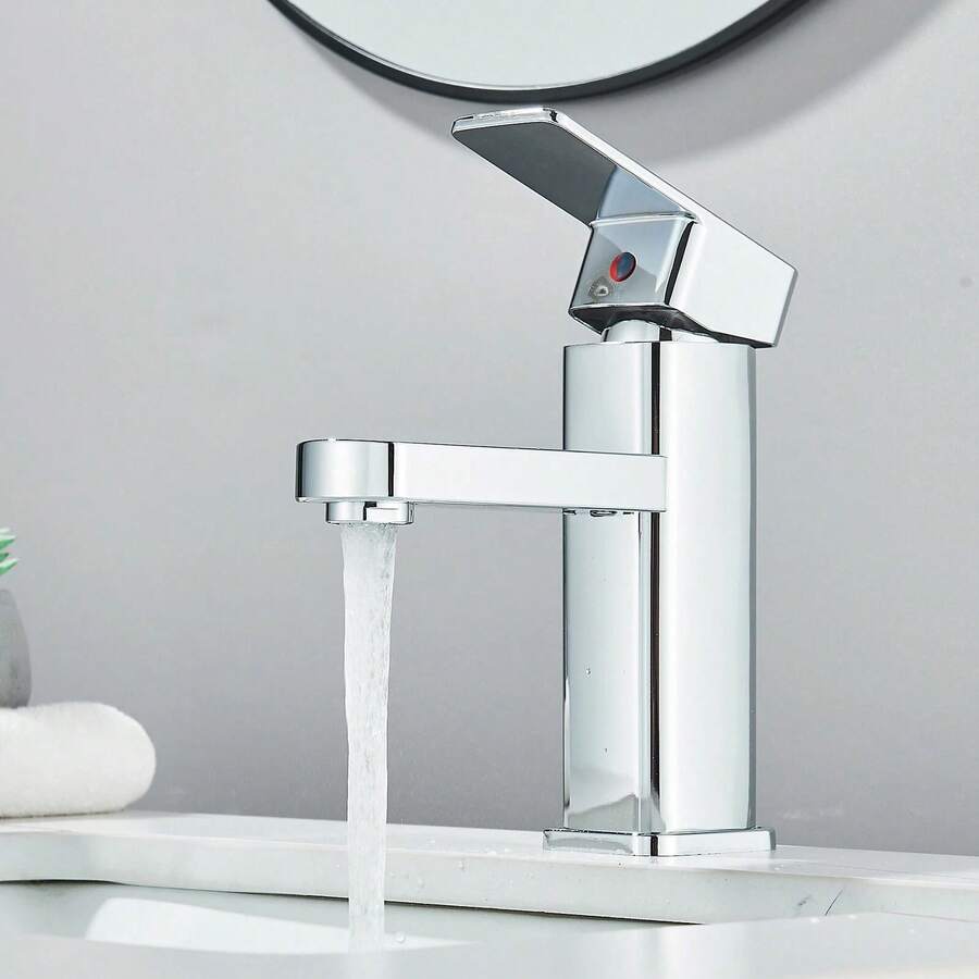 LY Grifo de lavabo de baño de un solo mando grifo de agua fría y caliente de latón macizo de primera calidad con tapón de desagüe automático, mangueras de suministro de agua kit completo de herrajes de montaje - Galvanizado - Ver 1