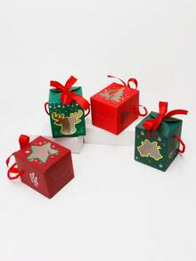 5pcs/10pcs Christmas Window Gift Boxes, Thickened White Cardboard Square Shape, Ribbon Handle With Bow, Unique Transparent Window, Christmas Tree Star Reindeer Pattern, Easy To Fold Candy Dessert Packaging Gift Box, Suitable For Christmas New Year Party Children Gifts - View 6