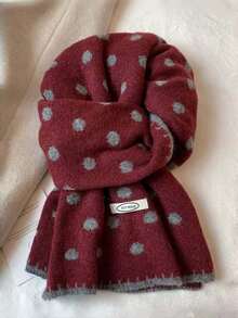 Versatile Polka Dot Plush Knit Scarf For Women, Korean Style Autumn/Winter Vintage Neck Warmer Shawl, Double-Sided Wearable Warm Woolen Scarf - Multicolor - View 14