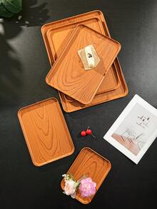 Light Wood Grain Tray, Used For Holding Food, Snacks, Drinks, Breakfast, Coffee, Rectangular Serving Tray, Durable Plastic PP Material - Brown - View 7