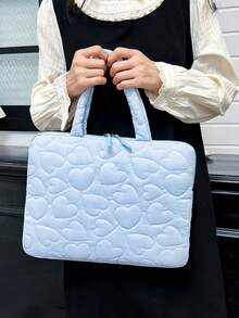 Heart Quilted Laptop Tote Bag, Minimalist Handheld Style With Zipper Closure, Fresh And Sweet Aesthetic, Simple And Gentle, Suitable For Students And Daily Commute, Combines Style And Practicality - Multicolor - View 11
