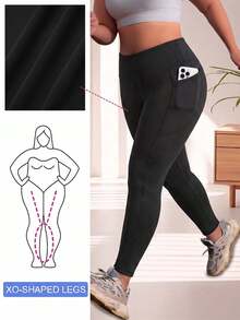 1 pc Legging Yoga Ukuran Besar, Celana Crop Kasual dengan Saku, Cocok untuk Musim Semi, Panas, Gugur dan Dingin - Hitam - View 3