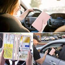 PU Leather Car Registration & Insurance Card Holder, Car Registration & Insurance Card Holder, Car Document Storage Box Glove Box Organizer Car Insurance Folder, Unisex Car Glove Box Organizer - Pink - Pink - View 2