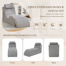 Modern Leisure Armchair With A Unique Design, Ergonomically Shaped, Made Of Highly Elastic Compression Foam. Removable Seat Cushion And Side Pocket For Comfortable Sitting In Everyday Life. Light Gray, 160 X 66 X 90 Cm - Light Grey - View 8