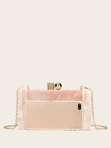 女款優雅壓克力拼接手拿包 - 杏色 - 查看 8