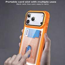 2-In-1 Acrylic Card Slot Phone Case With Hidden Kickstand And Large Window Lens Protector Compatible With Iphone 18/17 Pro Max/18/17 Pro/18/17/16/15/14/13/12/11 Series - Orange - View 3