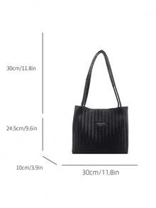 New Large Capacity Woven Pattern Handbag, Fashionable Shoulder Tote Bag, Unique Design, Suitable For Daily Outings, Shopping, Work And Commuting, Eye-Catching Women's Work Bag - Black - View 8
