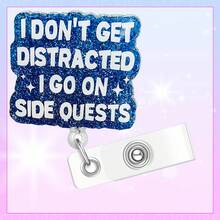 1pc "I Won't Get Distracted, I'm Going To Do Side Quests" Badge Scroll, Quirky ID Holder, Cute Gift For Healthcare Workers, Humorous And Satirical Retractable Lanyard. - Multicolor - View 1