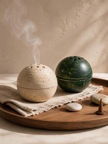 Cave Stone Texture Spherical Incense Burner, Textured Round Incense Holder, Minimalist Desktop Home Decor Ornament - Black Stone Ball - View 8