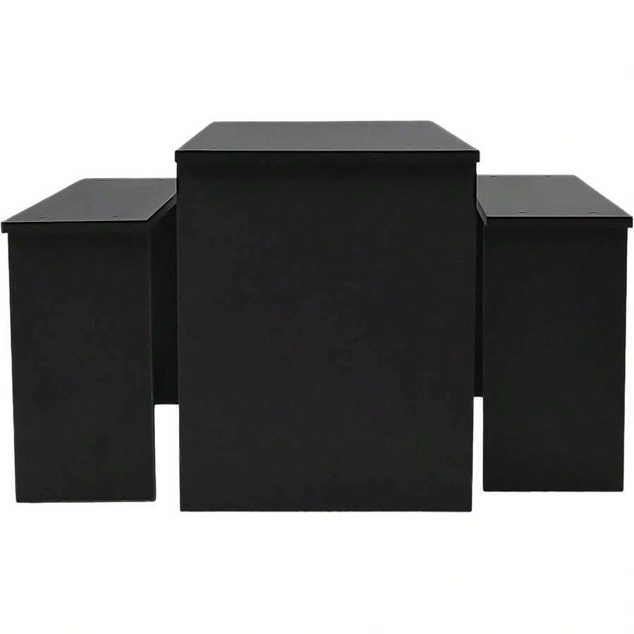 Set de 3 Mesas de Centro en Melamina Texturizada - Prácticas y Combinables - Negro - Ver 1