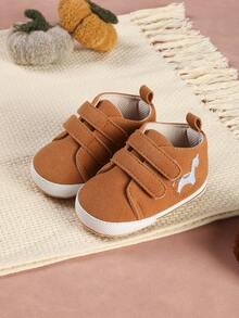 1 Pair Unisex Infant Soft Sole Shoes, Cartoon Embroidery, Dual Hook And Loop, Non-Slip Sports Shoes, Suitable For Daily Indoor And Outdoor Wear - Brown - View 2