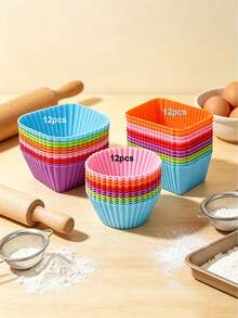 4/15/36pcs/Set Silicone Muffin Cups, Reusable Cupcake Liners, Non-Stick Cake Molds, Heat-Resistant Oven Baking Cups, Silicone Lunch Box Dividers Lunch Accessories Set, Back To School Supplies, Suitable For Home DIY Baking - Multicolor - View 6