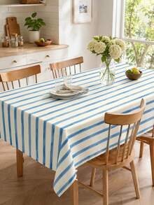 1pc Blue Stripe Table Cloth, Farmhouse Polyester Round Tablecloth With Vertical Line Pattern, Soft Washable Decorative Table Cover For Dining Table, Kitchen, Brunch, Picnic, Party, Wedding, Indoor Outdoor Home Decor - Multicolor - View 16