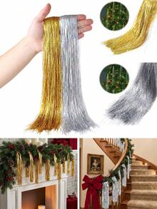 1 Pack 19.7 Inch Shiny Silver & Gold Christmas Sequin Icicle Hanging Decor, Christmas Tree Wedding Home Party Decoration, Fireplace Decoration, Party Backdrop Decoration, Home Decor - Multicolor - View 1