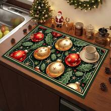 1pc Dish Drying Mat, Coffee Machine Mat, Christmas Holly Decorative Pattern Dish Drying Mat, Absorbent Quick-Dry Table Protector, Suitable For Holiday Gatherings Restaurant Tabletop, Non-Slip Multi-Functional Placemat, Cute Christmas Atmosphere Bowl & Plate Draining Mat, Home Gift, Tabletop Decor - XYLSD-869 - View 2