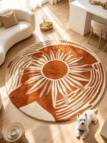 1pc American Vintage Retro Sunflower Art Rug, Personalized Aesthetic Style Decorative Carpet, Large Round Rug For Living Room Sofa Side High-End Guest Area, Ins Style Space Aesthetic Atmosphere Rug, Dopamine High-End Vintage Dandy Movie Feel Soft Furnishing Accent, Large Area Rug, Floor Mat, Home Decor, Area Rug, Casual Rug, Round Rug, Living Room Large Rug, Washable Rug - Multicolor 6 - View 4