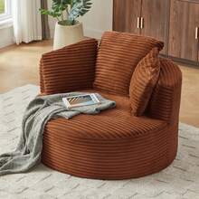 Überdimensionierter Runder Cord-Liegesessel, Moderner Cloud-Sessel Mit Tiefer Sitzfläche Für Wohnzimmer Und Schlafzimmer - 橘色 - 查看 3