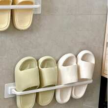 1pc Iron Towel Rack/Slipper Rack, White Minimalist Style Bathroom Storage Rack, Wall-Mounted Towel Bar/Slipper Rack, Bathroom Towel Rack, Wall-Mounted Bathroom Shoe Rack/Storage Rack/Hanging Rack, Single/Double Slipper Rack, White Minimalist Bathroom Storage, Stainless Steel/ABS Towel Rack - View 4