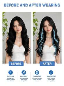 2pcs Gradient Color Clip-In Hair Extensions, Long Straight Gradient Hair Extensions With Clips, Suitable For Daily Wear, Party, Cosplay And Holiday Dress-Up - Multicolor - View 5