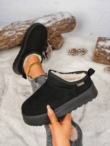 Winter New Vintage Solid Color Women's Snow Boots, Thermal Lined Women's Winter Boots, Suitable For Outdoor Casual Wear Women's Black Ankle Boots - Black - View 2