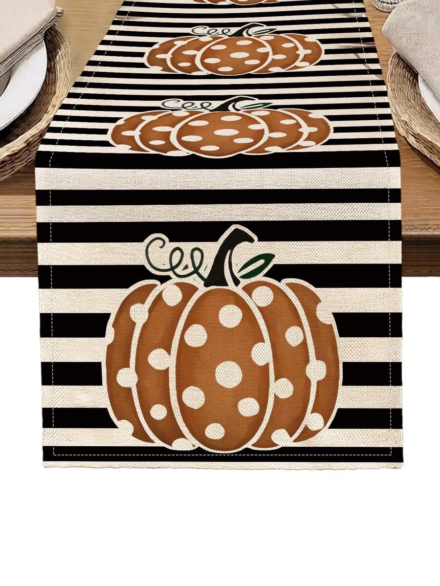 1pc Halloween Pattern Table Runner, 4pcs Halloween Pattern Placemats, Suitable For Holiday, Party, Birthday, Dinner, Kitchen Dining Table Decoration, All-Season Room Decor, Home Textile Decoration Table Runner - Multicolor - View 1
