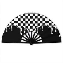 Black And White Checkerboard Drip Design Large Folding Fan, Street Style Portable One-Handed Open/Close Fan For Outfit, Photography And Cooling - Multicolor - View 6