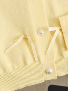 BYGOUBY Cardigan Rajut Polos dengan Pita, Lengan Panjang, Gaya Musim Gugur/Dingin - Kuning - View 10