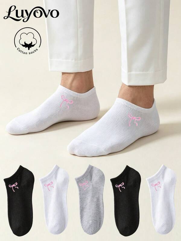 5 Pairs Of Women's Cotton Low Cut Socks,Short Socks,Breathable,High Elasticity,Suitable For Various Festivals,Leisure And Daily Wear,Random Colors
