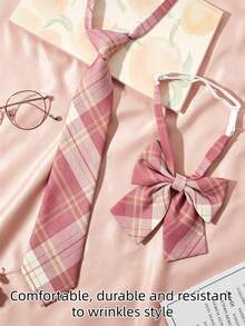 1 Set Classic School Uniform Pink Plaid Collar & Bow Tie - Pink Plaid - View 4