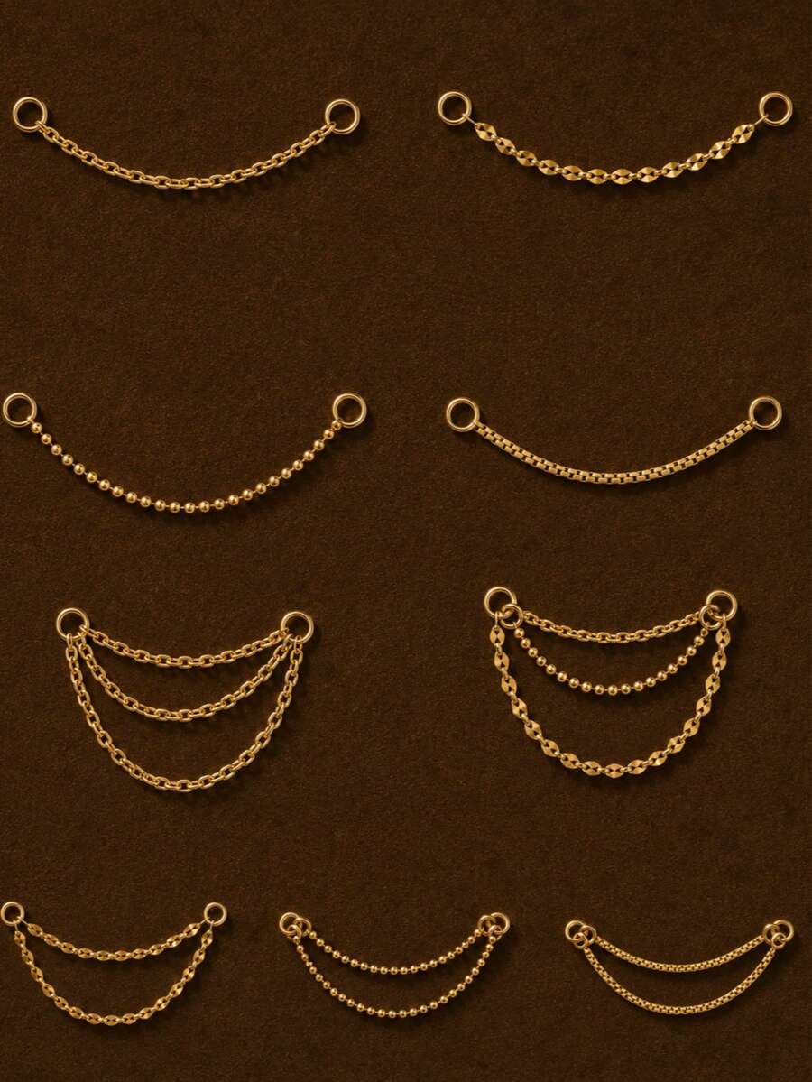 1PC 925 Sterling Silver Dangle Chain Attachment Beaded Nose Chain Double/Triple Layer Chain Connector Dangle Helix Cartilage Chain Accessory - Gold - View 1