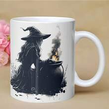 Ly cà phê gốm phong cách mực vintage hình vạc phù thủy, cốc 11oz nghệ thuật tối với bóng phù thủy rùng rợn, quà tặng Halloween phong cách Gothic cho người yêu phù thủy và người uống cà phê - Nhiều màu - Xem 8