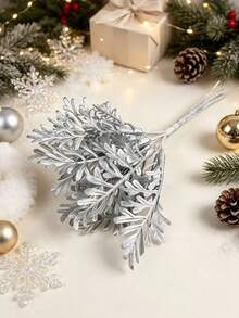1pc Artificial Small Leaf Plant, Suitable For Autumn, Halloween, Christmas Decoration, Wedding Decoration, Home Decor, Party Accessories - Silver - View 1