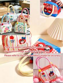 5/1pc Boxy Lunch Tote Handbag, Plush Handle With Color Bead, Bright Striped Pattern Zipper Multicolor Patchwork Bento Storage Bag For Back‑To‑School Office Picnic Travel Office Meal Carrying, Outdoor Picnic And Short Trip Travel - Multiple Colors and Styles - View 10