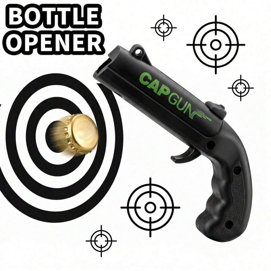 Cap Gun Bottle Opener With Shooting Fun, Practical Tool For World Cup Viewing Party, Game Day Tailgating, Camping, Gag Gifts Beer Bottle Opener For Soccer Fans - Black - View 1