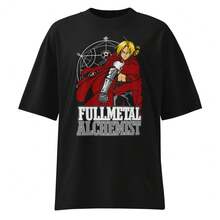 Camiseta Básica de Cuello Redondo con Estampado de Escena de Batalla de Manga Japonés, Algodón Ligero, Prenda de Doble Uso para Viajes Diarios y Convenciones de Cómics - Negro - Ver 1