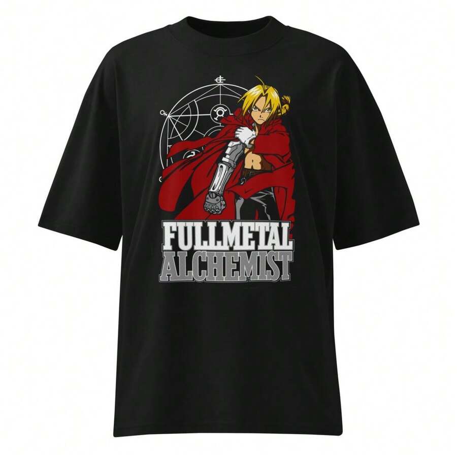 Camiseta Básica de Cuello Redondo con Estampado de Escena de Batalla de Manga Japonés, Algodón Ligero, Prenda de Doble Uso para Viajes Diarios y Convenciones de Cómics - Negro - Ver 1