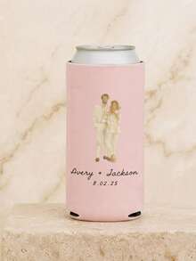 Personalized Wedding Can Cooler, Custom Photo Watercolor Portrait Can Sleeve, Regular And Slim Can Drink Holder, Custom Names And Date Wedding Favors For Couples, Receptions And Bridal Parties - Multicolor - View 12