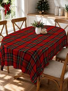 1pc Red Plaid Table Cloth, Classic Christmas Polyester Round Tablecloth With Tartan Checkered Pattern, Washable Decorative Table Cover For Dining Table, Kitchen, Holiday Party, Wedding, Home Decor And Indoor Outdoor Use - Multicolor - View 8