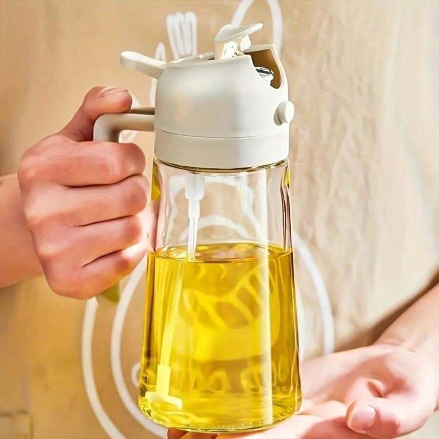 1pc 2-In-1 Dual Use Oil Dispenser Spray Bottle, High Borosilicate Glass Body, Anti-Drip Nozzle, Gravity Sensing Lid, Kitchen Cooking Tool, Suitable For Air Fryer, BBQ, Salad, Easy To Clean - View 1