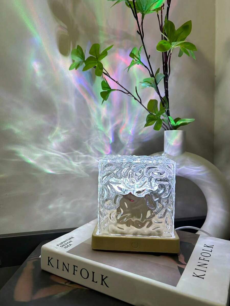 1件 16色水波紋投影小夜燈,發光立方體水晶燈,觸控/遙控控制,適用於臥室、辦公室、遊戲室裝飾與派對禮物,營造寧靜氛圍燈光 - 彩色 - 查看 1