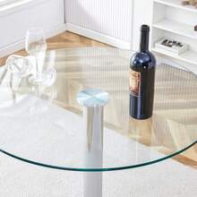 Modern Bar Set - Round Glass Table With 89cm Diameter + 2 Silver Bar Stools - Silver and Transparent - View 6