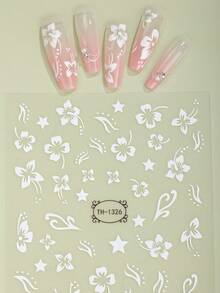 2 Sheets 3D Hibiscus Nail Stickers Summer Decoration Pink White Flower Nail Decals Tropical Leaf Sliders Nail Foils DIY - Multicolor - View 4