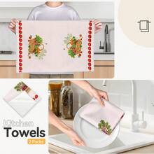 2pcs Kitchen Towels, Pastoral Fruit & Vegetable Basket Pattern Microfiber Kitchen Towels, 40*60cm/15.7*23.6in Towels, Single-Sided Print, Kitchen Dish Towels, Suitable For Restaurant, Kitchen, Bathroom Decor, Holiday Gift - Multicolor - View 8