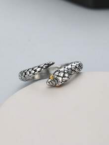 Eterna Glow 1pc Vintage Gothic Snake Rings For Men Women Retro Carved Scale Snake Open Adjustable Ring Gold Color Eyes Punk Animal Finger Ring Party Jewelry Gift - Ring - View 4