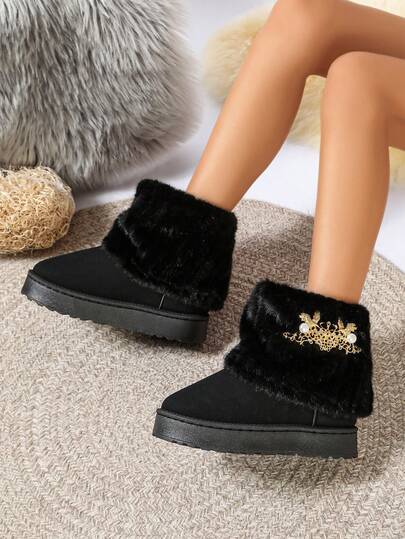 Women's New Winter Mid-Calf Boots, Casual Warm Versatile Thermal Lined Thick Winter Shoes, Fashion Retro Snow Boots For Party And Outdoor