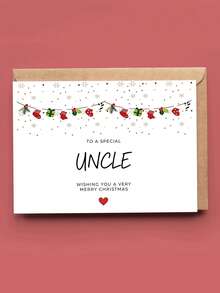 1 pieza Tarjeta de Navidad de Tío Cariñoso con Sobre, Guirnalda de Calcetines Impresa & Arte Festivo de Copos de Nieve, "Para un Tío Especial", Saludo Navideño para Familiares, Intercambio de Regalos de Vacaciones, Interior en Blanco - A - Ver 1